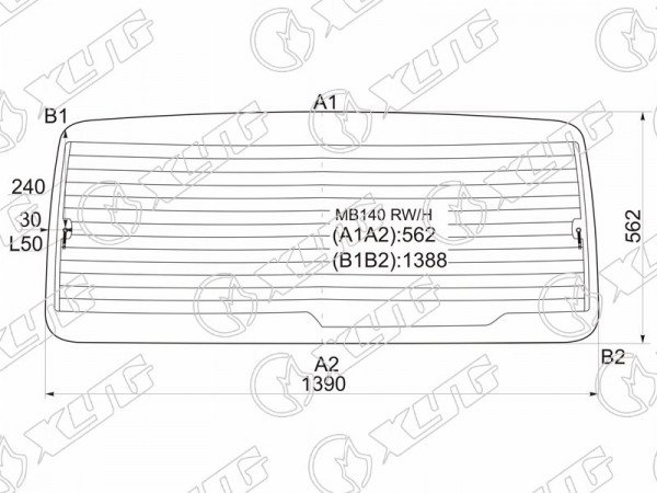 Стекло заднее с обогревом MERCEDES-BENZ MB140 VAN /SSANGYONG ISTANA VAN 95-