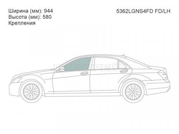 Стекло боковое опускное (Спереди / Слева / Цвет зеленый / Крепления) Mercedes-Benz S-Class 05-13