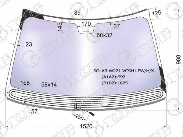 Стекло лобовое атермальное с обогревом щеток + дд MERCEDES S-CLASS W221 05-13 (Solar-X защита)