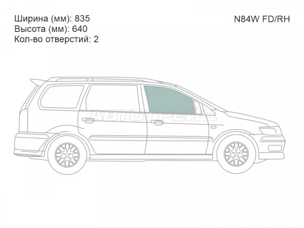 Стекло боковое опускное (Спереди / Справа / Цвет зеленый) Mitsubishi Chariot Grandis 97-03  / Space Wagon 97-04