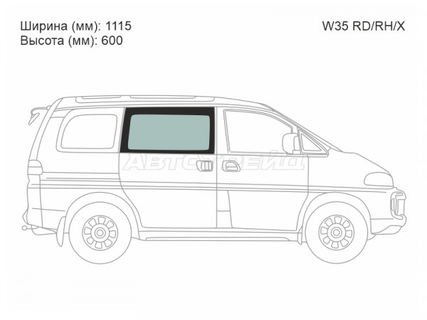 Стекло боковое опускное (Сзади / Справа / Цвет зеленый) Mitsubishi Delica 94-07  / L400 94-06