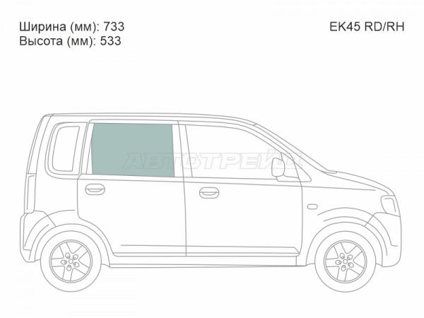 Стекло боковое опускное (Сзади / Справа / Цвет зеленый) Mitsubishi eK Active 04-06  / eK Sport 02-06