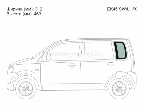 Стекло кузова боковое (не опускное) (Слева / Цвет зеленый) Mitsubishi eK Active 04-06  / eK Sport 02-06