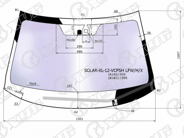 Стекло лобовое атермальное с обогревом щеток + дд MITSUBISHI OUTLANDER 12-20 (Solar-X)