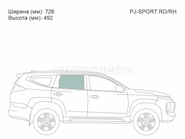 Стекло боковое опускное (Сзади / Справа / Цвет зеленый) Mitsubishi Pajero Sport 16-21  / Montero Sport 19-