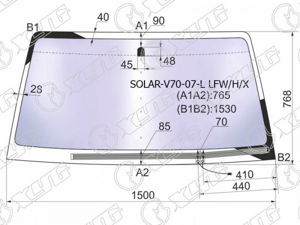 Стекло лобовое атермальное с обогревом щеток MITSUBISHI PAJERO 3 /5D 99- (Solar-X защита от