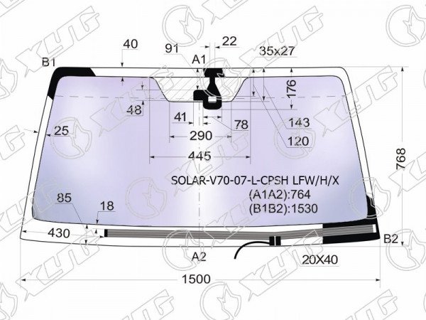 Стекло лобовое атермальное с обогревом щеток + дд MITSUBISHI PAJERO 3 /5D 06- (Solar-X защита о