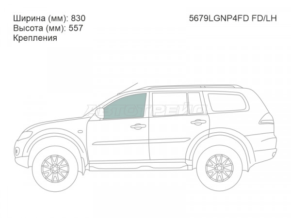 Стекло боковое опускное (Спереди / Слева / Цвет зеленый / Крепления) Mitsubishi L200 07-16  / Pajero Sport 08-17