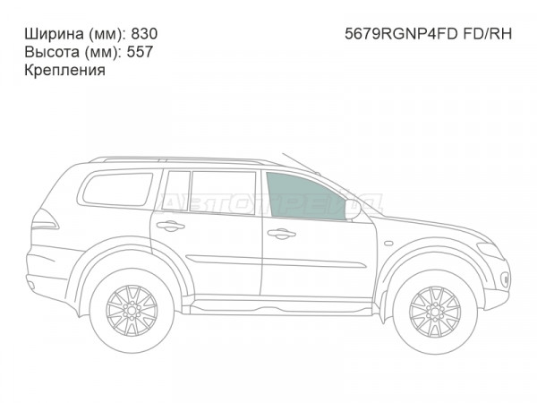 Стекло боковое опускное (Спереди / Справа / Цвет зеленый / Крепления) Mitsubishi L200 07-16  / Pajero Sport 08-17