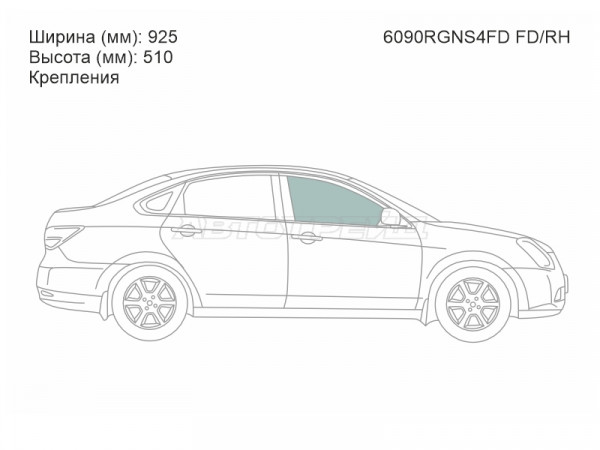 Стекло боковое опускное (Спереди / Справа / Цвет зеленый / Крепления) Nissan Almera 12-19  / Bluebird Sylphy 05-12