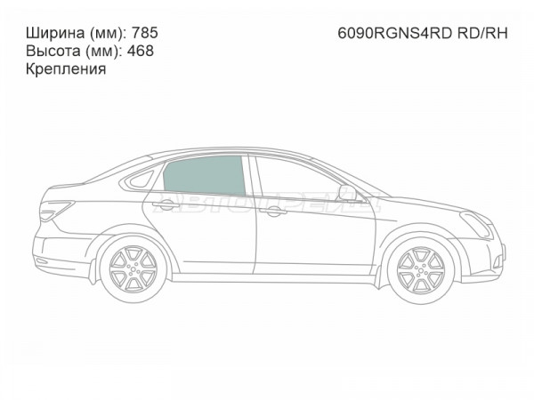 Стекло боковое опускное (Сзади / Справа / Цвет зеленый / Крепления) Nissan Almera 12-19  / Bluebird Sylphy 05-12