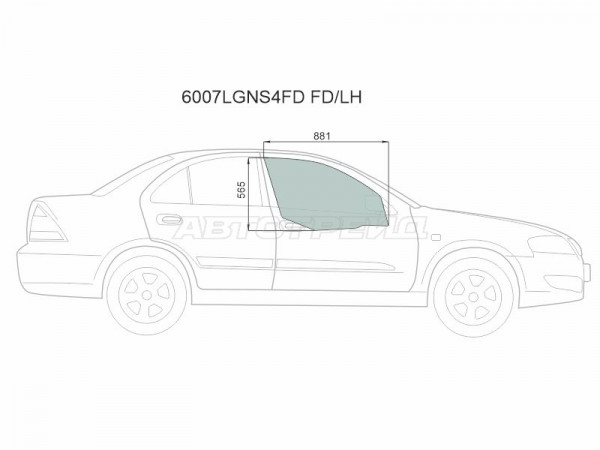 Стекло боковое опускное (Спереди / Слева / Цвет зеленый / Крепления) Nissan Almera 00-06  / Almera Classic 06-12