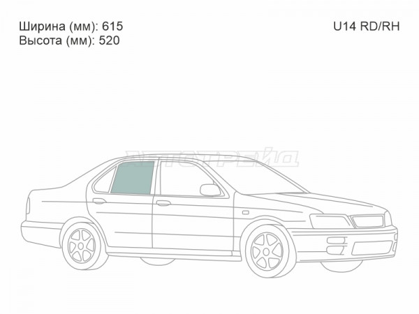 Стекло боковое опускное (Сзади / Справа / Цвет зеленый) Nissan Bluebird 96-01