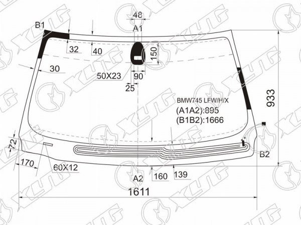 Стекло лобовое с обогревом щеток + дд BMW 7-SERIES E65 /66 01-03