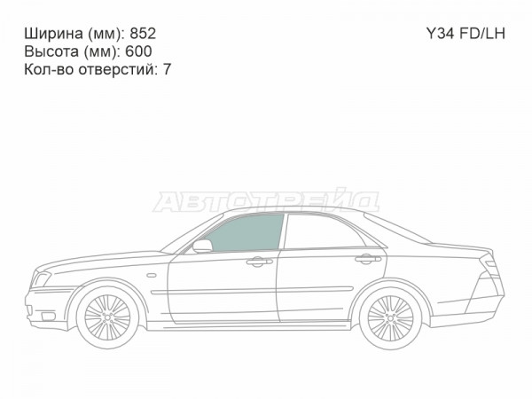 Стекло боковое опускное (Спереди / Слева / Цвет зеленый) Nissan Cedric 99-04  / Gloria 99-04