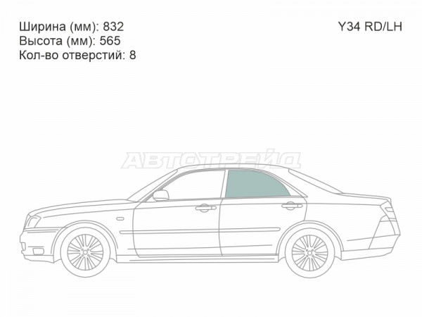 Стекло боковое опускное (Сзади / Слева / Цвет зеленый) Nissan Cedric 99-04  / Gloria 99-04