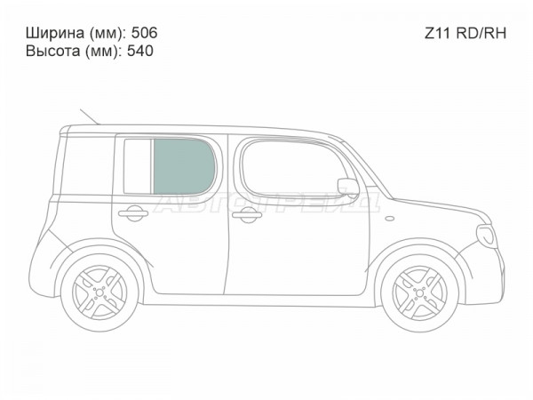 Стекло боковое опускное (Сзади / Справа / Цвет зеленый) Nissan Cube 02-08  / Cube Cubic 03-08