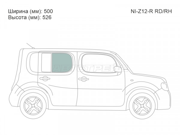 Стекло боковое опускное (Сзади / Справа / Цвет зеленый) Nissan Cube 08-20
