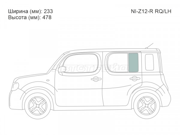 Стекло форточки (Сзади / Слева / Цвет зеленый) Nissan Cube 08-20