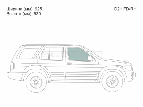 Стекло боковое опускное (Спереди / Справа / Цвет зеленый) Nissan Terrano 86-96  / Datsun 85-96