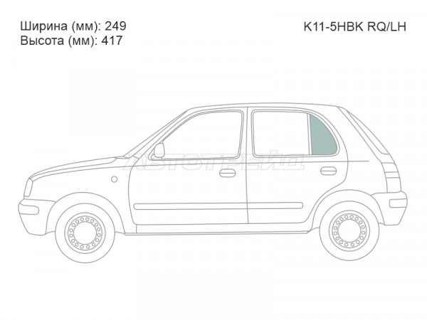 Стекло форточки (Сзади / Слева / Цвет зеленый) Nissan March 92-02  / Micra 92-03