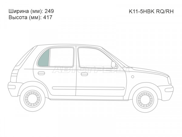 Стекло форточки (Сзади / Справа / Цвет зеленый) Nissan March 92-02  / Micra 92-03