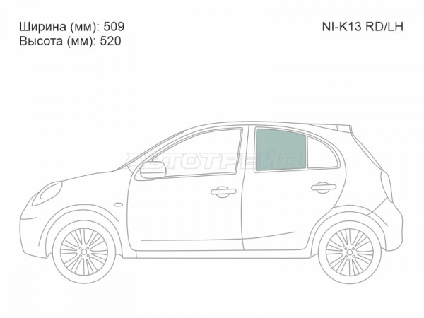 Стекло боковое опускное (Сзади / Слева / Цвет зеленый) Nissan March 10-22  / Micra 10-13
