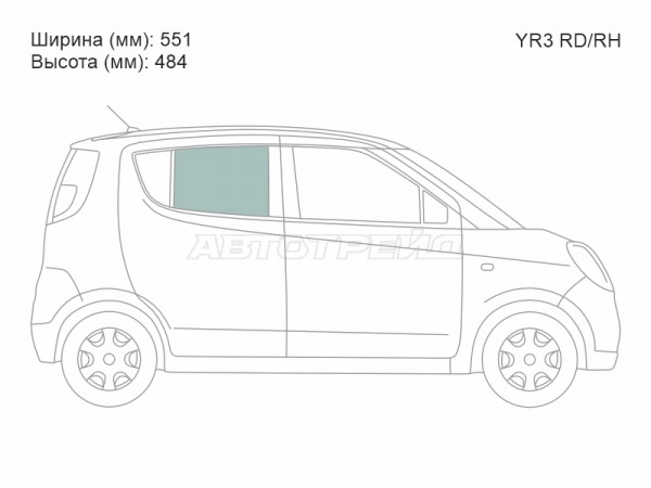 Стекло боковое опускное (Сзади / Справа / Цвет зеленый) Nissan Moco 06-11  / Suzuki MR Wagon 06-10