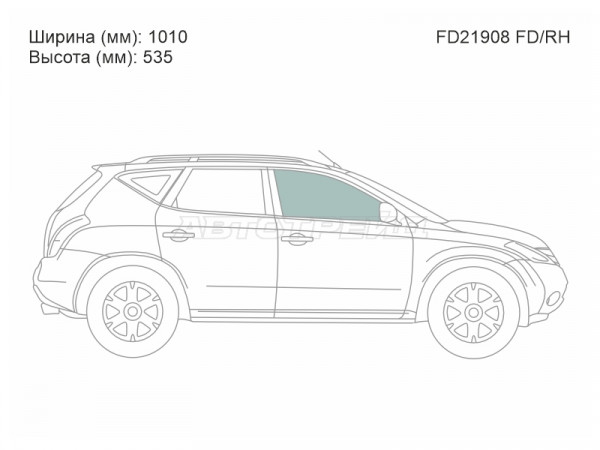 Стекло боковое опускное (Спереди / Справа / Цвет зеленый) Nissan Murano 02-08