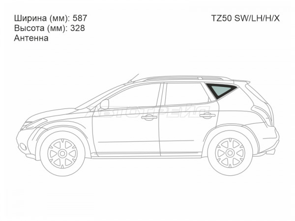 Стекло кузова боковое (не опускное) (Слева / Цвет зеленый / Антенна) Nissan Murano 02-08