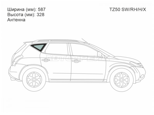 Стекло кузова боковое (не опускное) (Справа / Цвет зеленый / Антенна) Nissan Murano 02-08