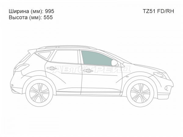 Стекло боковое опускное (Спереди / Справа / Цвет зеленый) Nissan Murano 07-16