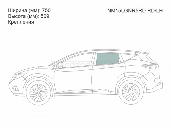 Стекло боковое опускное (Сзади / Слева / Цвет зеленый / Крепления) Nissan Murano 16-22