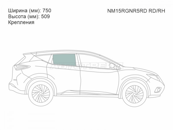 Стекло боковое опускное (Сзади / Справа / Цвет зеленый / Крепления) Nissan Murano 16-22
