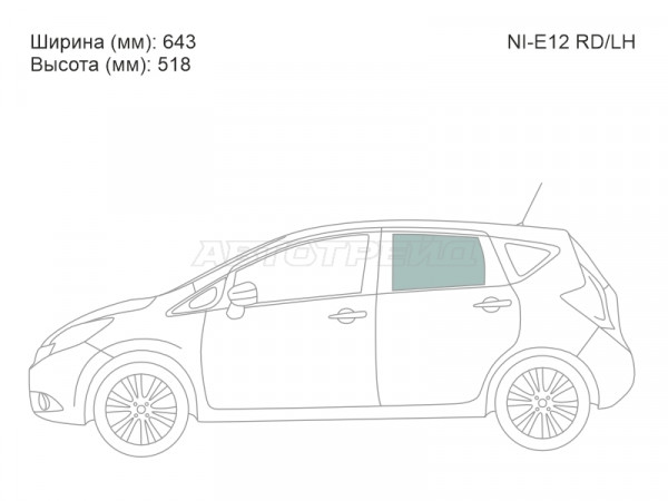 Стекло боковое опускное (Сзади / Слева / Цвет зеленый) Nissan Note 12-20