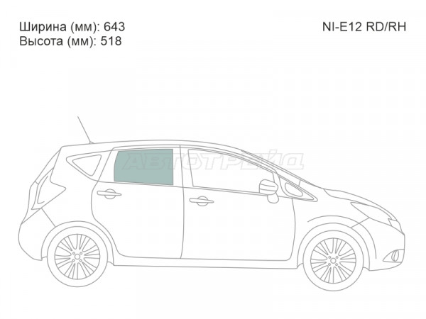 Стекло боковое опускное (Сзади / Справа / Цвет зеленый) Nissan Note 12-20