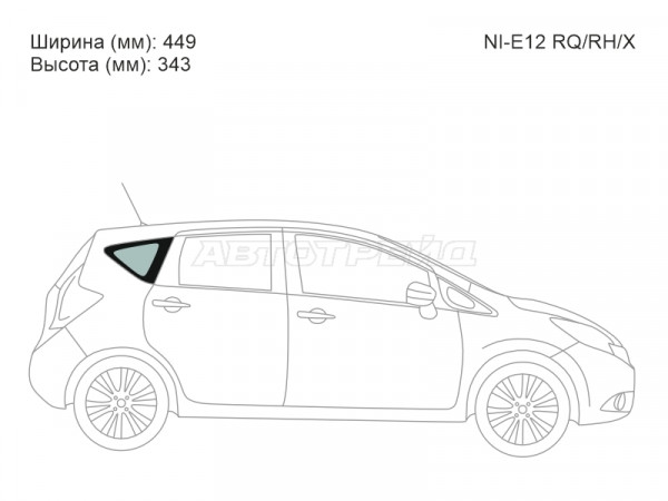 Стекло кузова боковое (не опускное) (Справа / Цвет зеленый / задний) Nissan Note 12-20