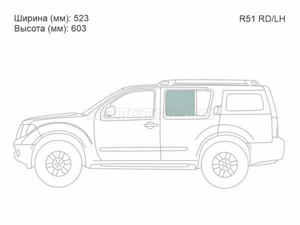 Стекло боковое опускное (Сзади / Слева / Цвет зеленый) Nissan Pathfinder 04-14