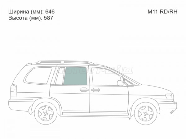 Стекло боковое опускное (Сзади / Справа / Цвет зеленый) Nissan Prairie 88-95  / Prairie Joy 95-98