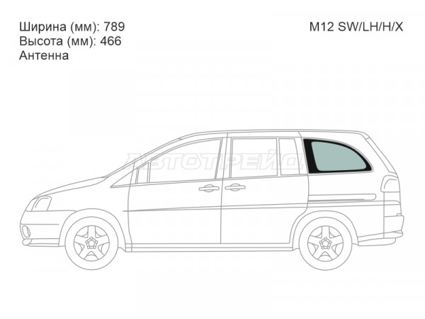 Стекло кузова боковое (не опускное) (Слева / Цвет зеленый / Антенна) Nissan Liberty 98-04  / Prairie 98-04