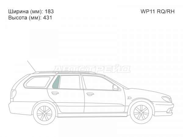 Стекло форточки (Сзади / Справа / Цвет зеленый) Nissan Primera 95-02  / Primera Camino 95-97