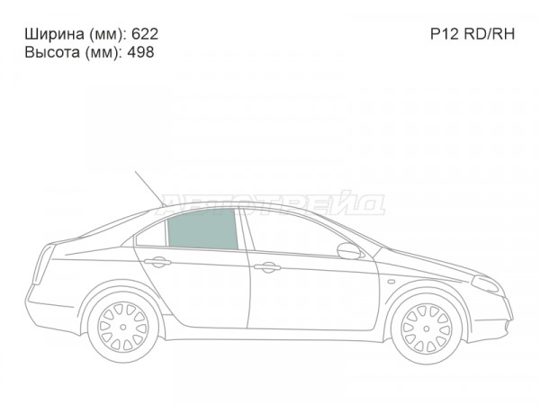 Стекло боковое опускное (Сзади / Справа / Цвет зеленый) Nissan Primera 01-08