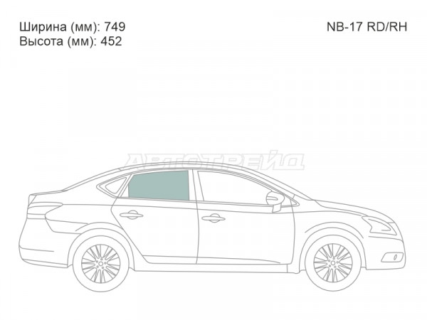 Стекло боковое опускное (Сзади / Справа / Цвет зеленый) Nissan Bluebird Sylphy 12-  / Pulsar 14-18