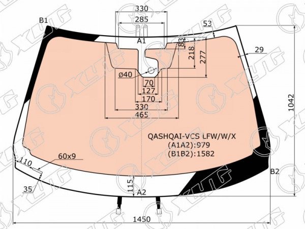 Стекло лобовое (Обогрев полный / Датчик дождя / Молдинг) Nissan Qashqai 13-19