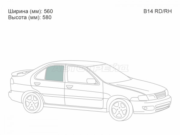 Стекло боковое опускное (Сзади / Справа / Цвет зеленый) Nissan Sunny 93-99