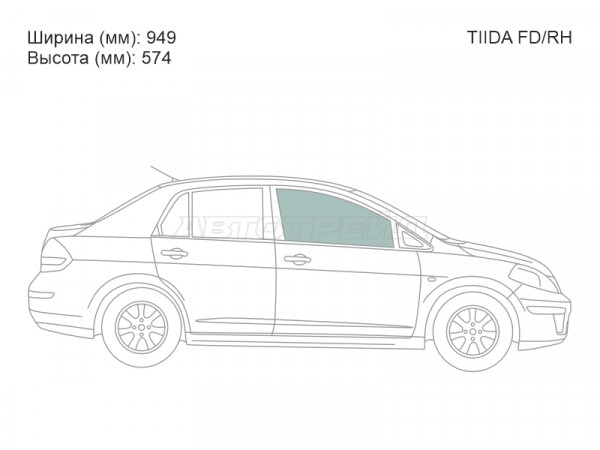 Стекло боковое опускное (Спереди / Справа / Цвет зеленый) Nissan Tiida 04-14  / Tiida Latio 04-12