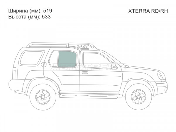 Стекло боковое опускное (Сзади / Справа / Цвет зеленый) Nissan Xterra 00-05
