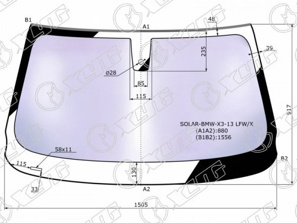 Стекло лобовое атермальное + дд BMW X3 F25 13-17 (Solar-X защита от ультрафиолета)