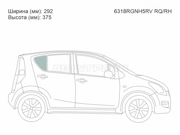 Стекло форточки (Сзади / Справа / Цвет зеленый) Opel Agila 07-14  / Suzuki Splash 08-15
