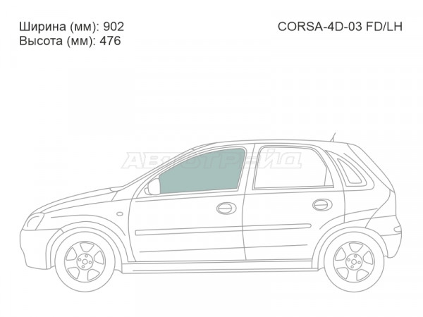 Стекло боковое опускное (Спереди / Слева / Цвет зеленый) Opel Corsa 03-06